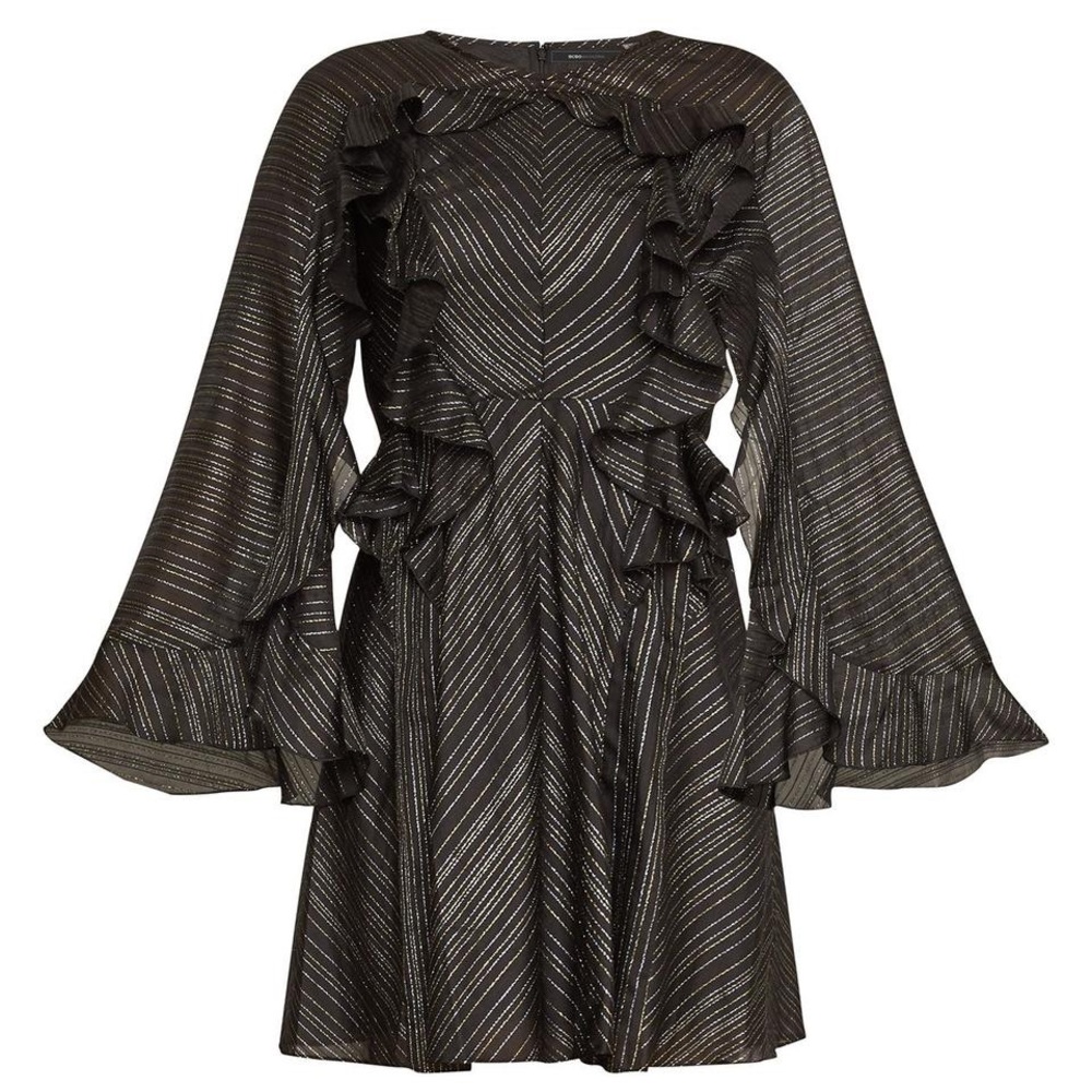 BCBGMAXAZRIA Black Metallic Ruffle Night Out Dress
